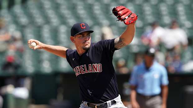 Nick Wittgren pitching for Cleveland.